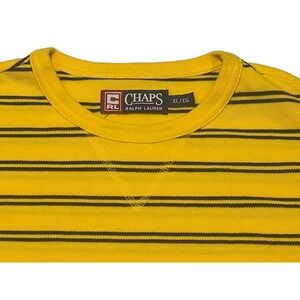 Chaps Ralph Lauren Men's Yellow Striped Short Sleeve Vintage Pullover - Size XL‎